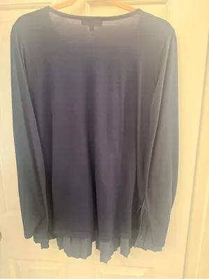 DG 2 Navy Long-Sleeve Pleated Hem Top cute work wear blouse size large thumbnail 4