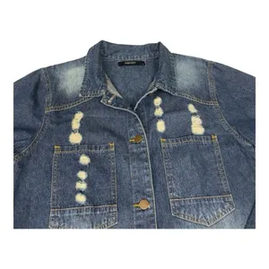 Woman Distressed Denim Jacket Shirt Dress Medium Medium Wash Long Sleeve thumbnail 8