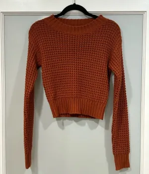 Lulus Women's Rust Orange Cable Knit Crop Crew Neck Sweater Sz Small thumbnail 1