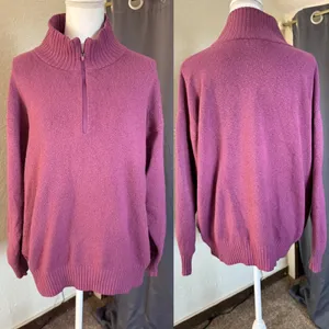 Eddie Bauer Womens Plum Purple Quarter Zip Pullover Sweater Large Wool‎ Blend thumbnail 4