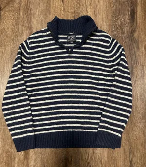 American Eagle Navy Blue Striped 1/4 Zip Sweater thumbnail 1