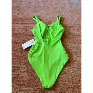 TiNiBiKiNi One Piece Swimsuit XS Citrus Green Lace Up Ribbed Monokini thumbnail 3