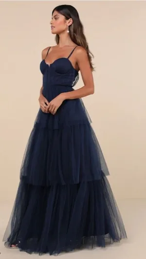 LULU's Prom Wedding Boho Sexy Elegant Tiered Ruffles Tulle Chic Boho Maxi Dress thumbnail 1