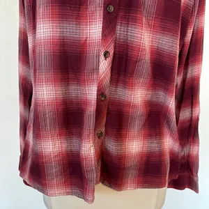 Shyanne Maroon Plaid Long Sleeve Rhinestone Embellished Open Back Button Down thumbnail 3
