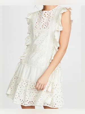 MISA eyelet embroidered mini dress ruffle flutter sleeves cotton marieta thumbnail 2