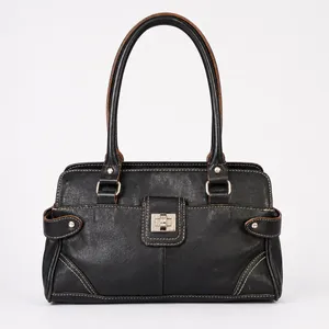 Vintage Y2K Black Genuine Leather Turn Lock Shoulder Bag thumbnail 3