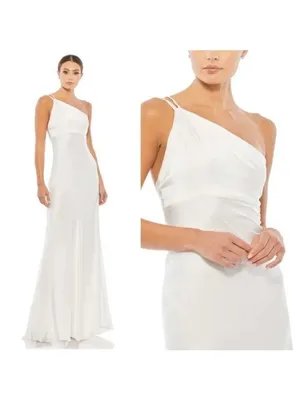 NWT Ieena Mac Duggal One Shoulder Double Strap Gown 8 White Bridal Formal 26266 thumbnail 2