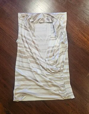 New York & Company Beige and White Striped Cowl Neck Tank thumbnail 1
