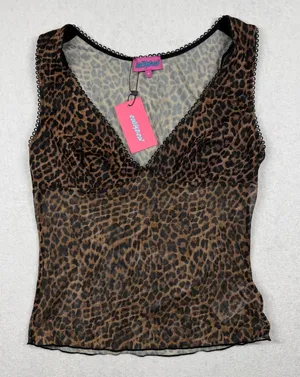 Edikted Leopard Print Sheer Mesh Tank Top Women’s Medium Y2K NWT thumbnail 1