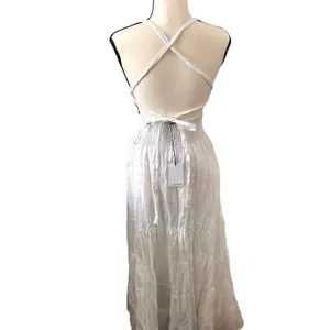 LUSANA Archie Linen Open Back Maxi Dress‎ White NWT Sz 4 thumbnail 3