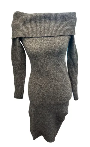 Babaton Aritzia Wool Yak Blend Off The Shoulder Sweater Dress Grey Wintercore thumbnail 1