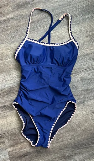 Eomenie Blue One Piece Womens Bathing Suit, NWT size Small 🔴 thumbnail 1