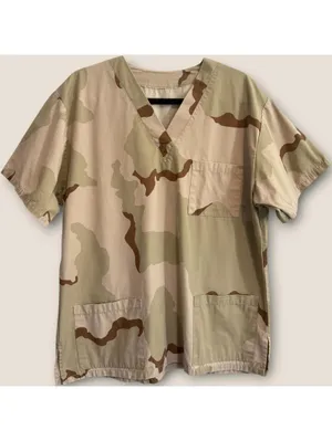 Desert Camouflage Scrub Top V-Neck 3 Pocket Tan Brown Green thumbnail 2