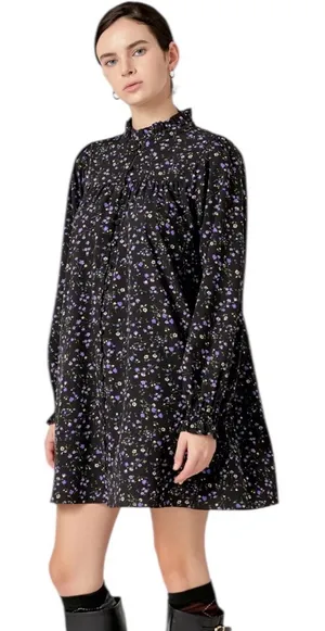English Factory Floral Button Detail Mini Dress Black Size S thumbnail 1