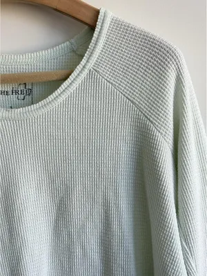 Free People We The Free Mint Green Waffle Knit Thermal Top Size S Long Sleeve thumbnail 5