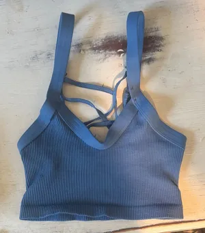 Free People Movement Ribbed Strappy Sports Bra in Dusty Blue thumbnail 1