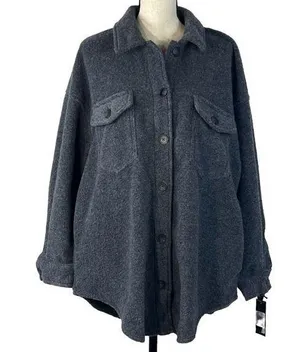 Black Tape Dex 2X-Large Fleece Jacket Button Up Long Sleeve Pockets Gray Womens thumbnail 1
