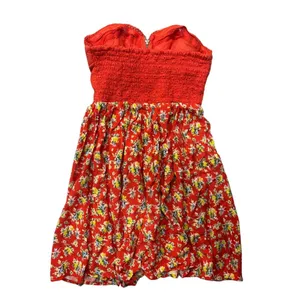 Xhilaration XS‎ Orange Multicolored Floral Mini Dress Strapless Zip Top Cotton thumbnail 5