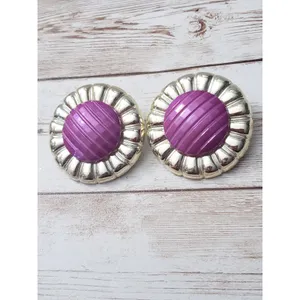 Vintage Clip On Earrings Large Statement Unusual Purple & Light Gold Tone 1.75" thumbnail 2