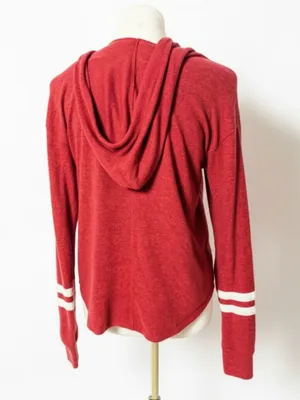 Hollister Red Soft V-Neck Hoodie Top with Sleeve Stripes - Size S thumbnail 2