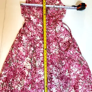 Pink Floral Linen Belted Midi Dress Sleeveless Summer Garden Party Resort Brunch thumbnail 6