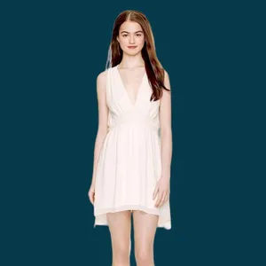 Aritzia Wilfred Silk Georgette Plunge Mini Dress XXS - Cream thumbnail 2