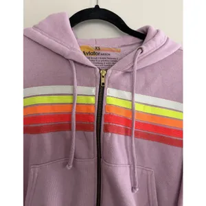 Aviator Nation 5 Stripe‎ Cropped Zip Hoodie Relaxed Mauve/White Neon Size XS thumbnail 3