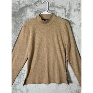 J.Crew Ribbed Turtleneck Whipstitch Trim Beige‎ Quiet Luxury Minimalist XL New thumbnail 2