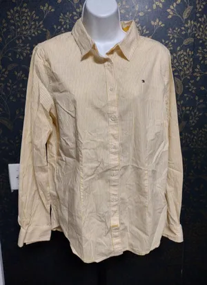 Tommy Hilfiger Yellow And White Striped Button-Down Shirt thumbnail 1