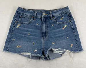 American Eagle Womens Size 4 Floral Embroidered Distressed Denim Mom‎ Shorts M thumbnail 1