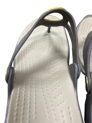 Crocs wms gray faux leather gold ring peep toe sling sandals sz 9W SKU 10-278 thumbnail 7