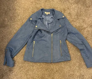 Solitaire Blue Suede-Look Moto Jacket thumbnail 1