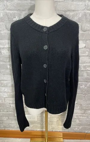 GAP Black Button-Front Cashsoft Crew Cardigan Sweater thumbnail 1