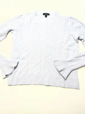J.Crew Soft Cable Knit Sweater Flared Bell Cuff Women Sz S Light Blue Wool Blend thumbnail 8