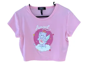 Dolls Kill x Care‎ Bears Pink Angel Share Bear Crop Baby Tee Large DKCB20045 thumbnail 1