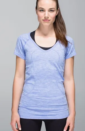 Lululemon Run: Swiftly Tech V Neck Heathered Lullaby Blue Size 6 thumbnail 1