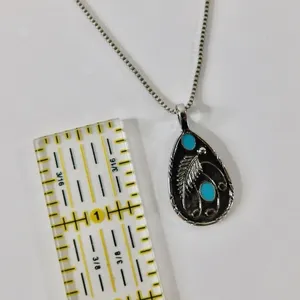 NEW Silver Turquoise Teardrop Pendant‎ Necklace Western Southwestern Cowgirl thumbnail 4