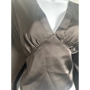Banana‎ Republic Brown Satin Cropped Blousant-Sleeve Blouse Costa Coffee 10 FA23 thumbnail 3