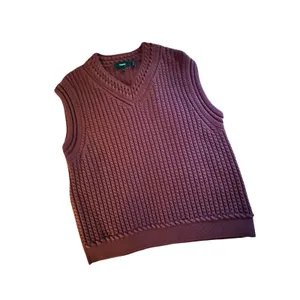 Theory Sweater Vest Womens Size S Plum Cable Knit Pullover Heavy Cotton V-Neck thumbnail 2