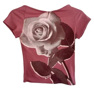 UO Nadia Rose Print Low Open Back Top M Pink Mauve Ribbed Knit ASO Bel-Air Amira thumbnail 3