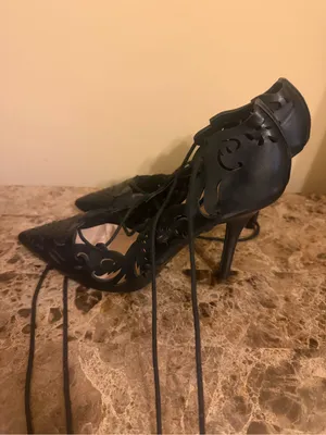 Charlotte Russe Black Laser-Cut Lace-Up Pointed Flats thumbnail 4