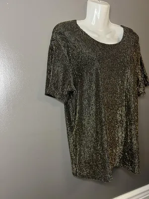 Impressions Millennium Edition Shirt Womens XL Black Gold Metallic Pleated Party thumbnail 4