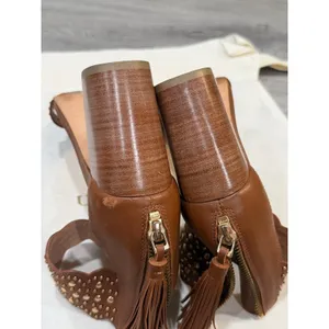 Ulla Johnson Studded Leather Block Heel Sandals Brown EU 37 US 7 Tassel Zip thumbnail 14