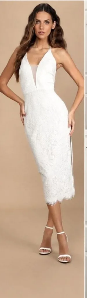 Lulus Romantic Message White Lace Midi Dress XS Bridal Shower Wedding NWT thumbnail 1
