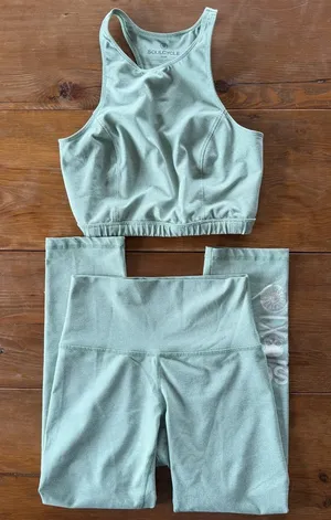 soulcycle Light Mint Green Racerback Bra and Leggings Workout Set thumbnail 1