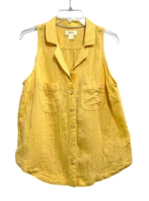 Maeve Anthropologie Yellow Linen Sleeveless Button‎ Down Stripe Top Size 10 thumbnail 1