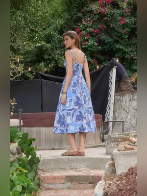 Moon River Spaghetti Strap Midi Dress Blue Multi Small thumbnail 2