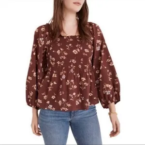 NWT!! Madewell Lucie Smocked Floral Peplum Top thumbnail 1