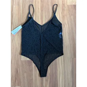 Colsie Sheer Star Flocked Mesh Thong Bodysuit NWT Size S thumbnail 2
