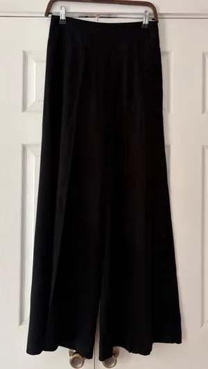 Elevenses‎ Anthropologie Black Wide Leg Sailor Button Trousers Pants Size 4 thumbnail 1